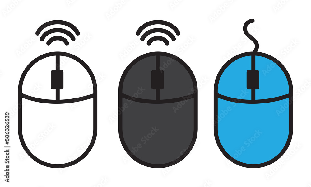 Computer mouse icon. Wireless gaming device line symbol. Click and scroll mouse buttons outline illustration isolated.
