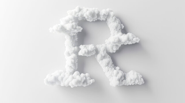 Capital letter R made of clouds or soft cotton. Fluffy airy style. Scrapbook activity. Generative AI