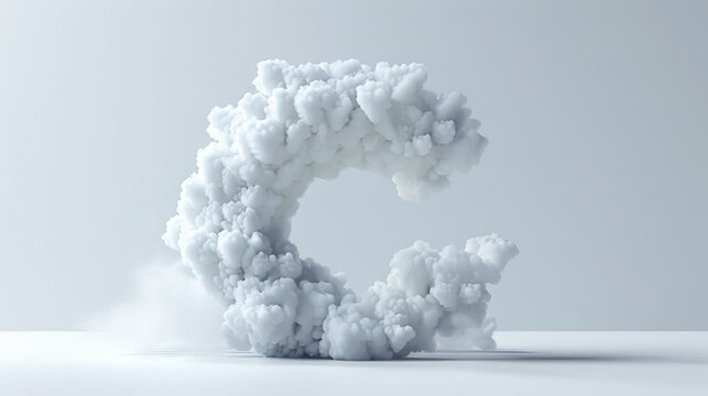 Capital letter C made of clouds or soft cotton. Fluffy airy style. Scrapbook activity. Generative AI