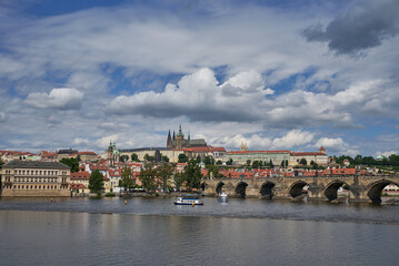 Wall Mural - Cityscape view of Prague castle, Vltava river and Mala strana district in Prague, capital of Czech republic