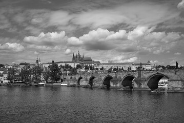 Wall Mural - Cityscape view of Prague castle, Vltava river and Mala strana district in Prague, capital of Czech republic