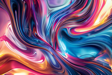 Aufkleber - A dynamic and colorful digital artwork featuring swirling patterns and fluid shapes, ideal for a visually striking computer wallpaper.