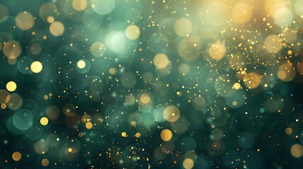 Sparkling Green and Gold Bokeh Background