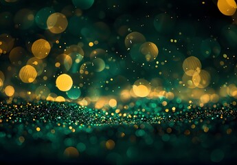 Wall Mural - Abstract Green Gold Glitter Bokeh Background