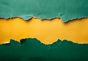 Canvas Print - Ripped Green and Yellow Paper Background with Copy Space