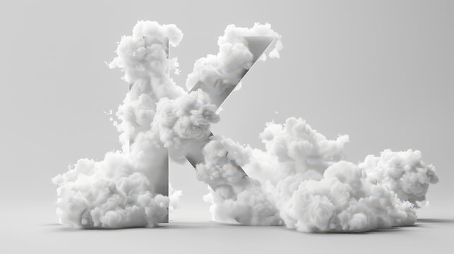 Capital letter K made of clouds or soft cotton. Fluffy airy style. Scrapbook activity. Generative AI