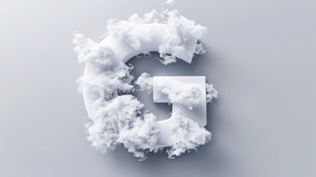 Capital letter G made of clouds or soft cotton. Fluffy airy style. Scrapbook activity. Generative AI