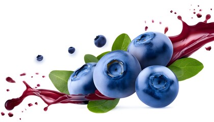 Wall Mural - blueberry Fruit and juice falling in the air isolated on white background