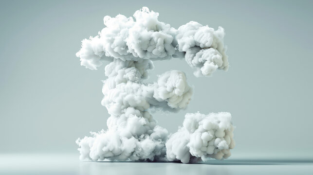 Capital letter E made of clouds or soft cotton. Fluffy airy style. Scrapbook activity. Generative AI