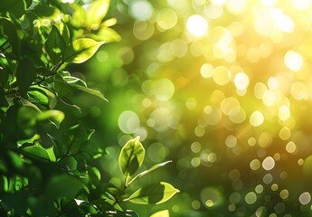 Wall Mural - green leaves sunlight bokeh background