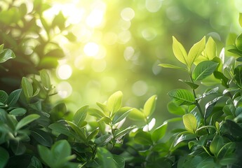 Wall Mural - sunlight through green leaves - nature background