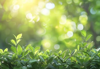 Wall Mural - sunlight through green leaves, nature background