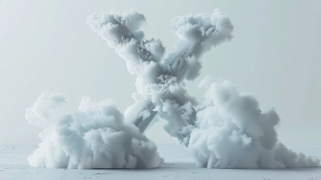 Capital letter X made of clouds or soft cotton. Fluffy airy style. Scrapbook activity. Generative AI
