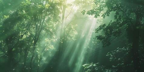 Wall Mural - enchanted sunlight through forest trees