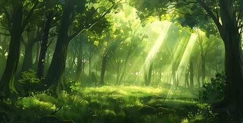 Wall Mural - enchanted forest sunlight through trees