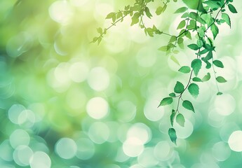Wall Mural - minimalist green gradient background with blurred leaves