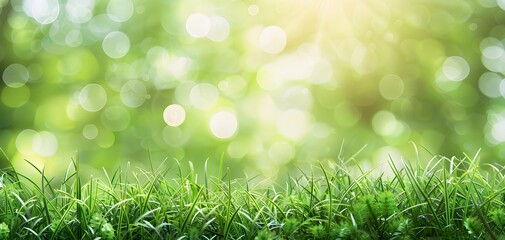 Wall Mural - green grass meadow with bokeh light background