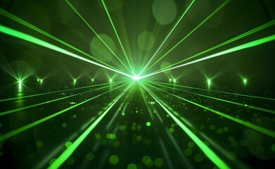 Poster - Green Laser Light Beams on Dark Background