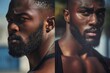 © Elmira - A closeup portrait of a man with a full beard, captured outdoors during the day. The images are split into two halves, focusing on the man's face from different angles