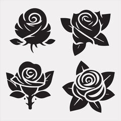 Set of rose logo icon silhouette vector on a white background