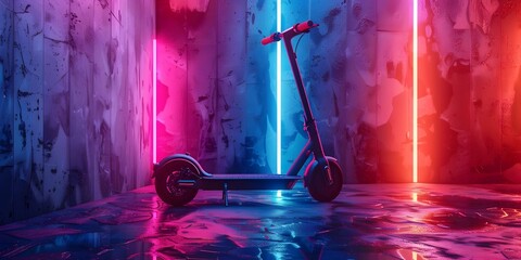 Wall Mural - Futuristic Electric Scooter with Neon Trails and Vibrant Lighting in Urban Background