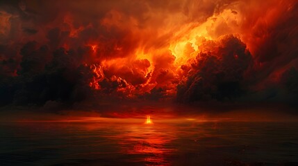 Wall Mural - Apocalyptic Sunset Over Calm Sea