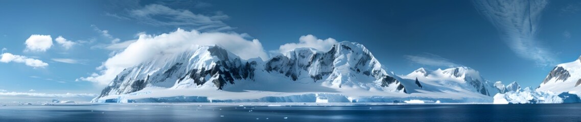 Wall Mural - Panoramic View of Snow-Covered Mountains in Antarctica