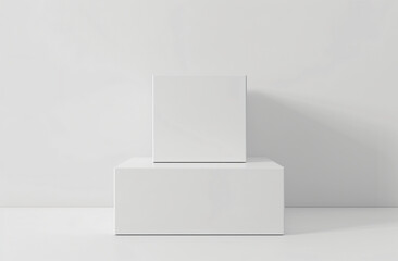 Poster - White blank canvas box mockup on white background, front view. Mock up template for artwork and design presentation with copy space. Minimal concept. High resolution high detail