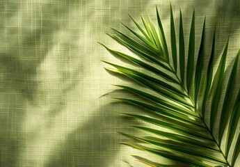 Wall Mural - palm leaf shadow on green fabric background