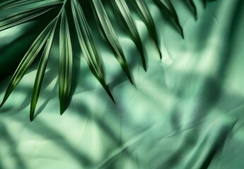 Wall Mural - green palm leaf shadow on fabric background