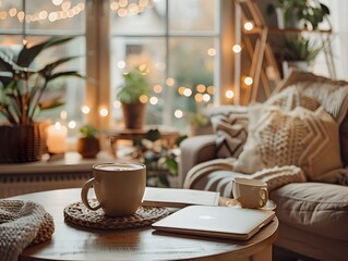Poster - Cozy Home Office Setup for Online Business Owner with Laptop Planner and Motivational Decor