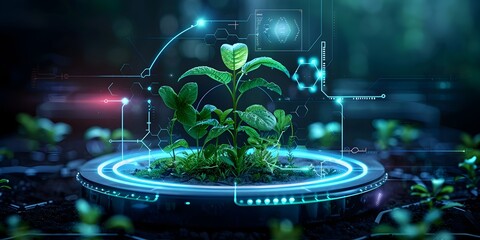 Poster - smart futuristic garden device with neon interface modern home tech innovation concept