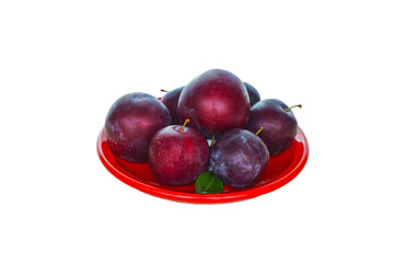 Wall Mural - there are plums on the red tray