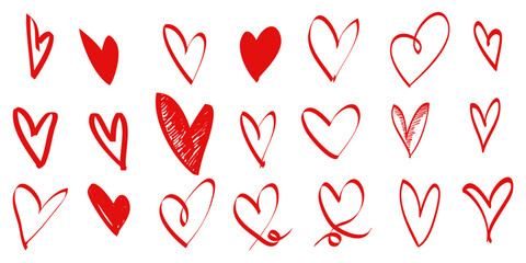 Poster - Doodle hearts on set. hand drawn style. love symbol. vector illustration