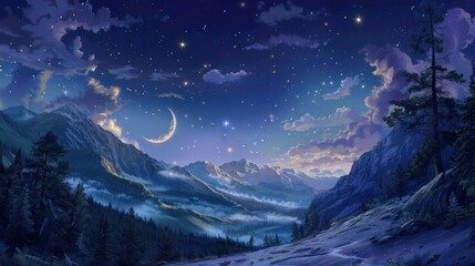Canvas Print - Night Sky Over Mountain Range