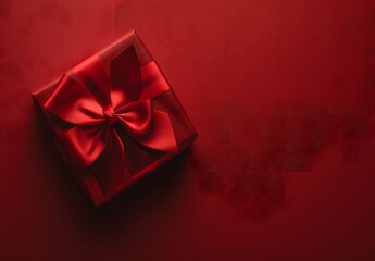 Sticker - Red Gift Box with Bow on Red Background