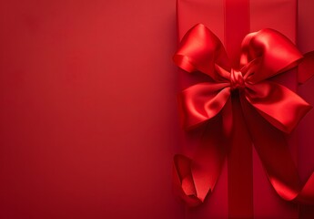 Sticker - Red Gift Box with Ribbon Bow on Red Background