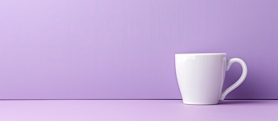 Poster - White coffee cup on a purple backdrop with copy space image