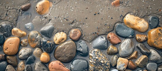 Poster - After rain the background has wet stones and sand adding depth to the copy space image
