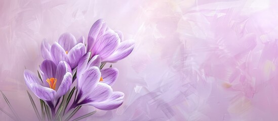 Aufkleber - Ethereally composed crocus flower on a pastel background with copy space image