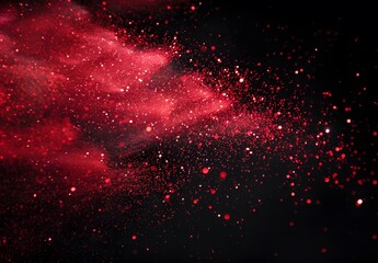 Wall Mural - red glitter particles explosion on black background