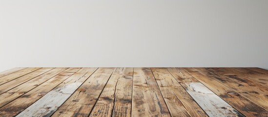 Aufkleber - Design wooden terrace with a white backdrop featuring an empty tabletop ideal for showcasing your copy and branding in a vintage themed copy space image