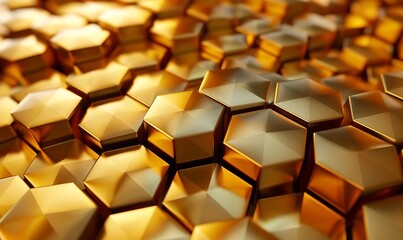 Wall Mural - 3d render golden hexagons pattern texture background, Generative AI