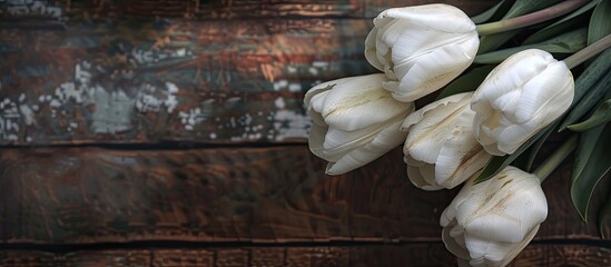 Aufkleber - Rustic white tulips with copy space image