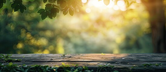 Wall Mural - Blurry nature background with a table top perfect for a copy space image