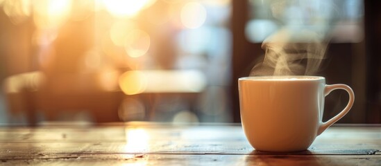 Aufkleber - Capture a close up of a steaming cup of coffee with copy space image