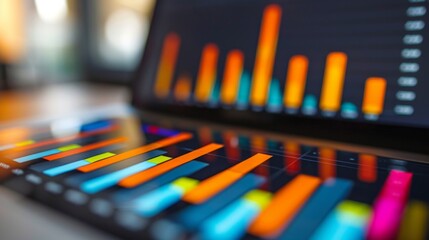 Poster - a close-up of a colorful bar graph being created in a spreadsheet software on a laptop