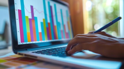 Poster - a close-up of a colorful bar graph being created in a spreadsheet software on a laptop