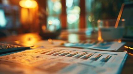 Aufkleber - A close-up of a financial report with detailed business graphs and charts spread out on a desk.