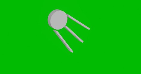 Poster - Animation of rotation of a white satellite symbol with shadow. Simple and complex rotation. Seamless looped 4k animation on green chroma key background